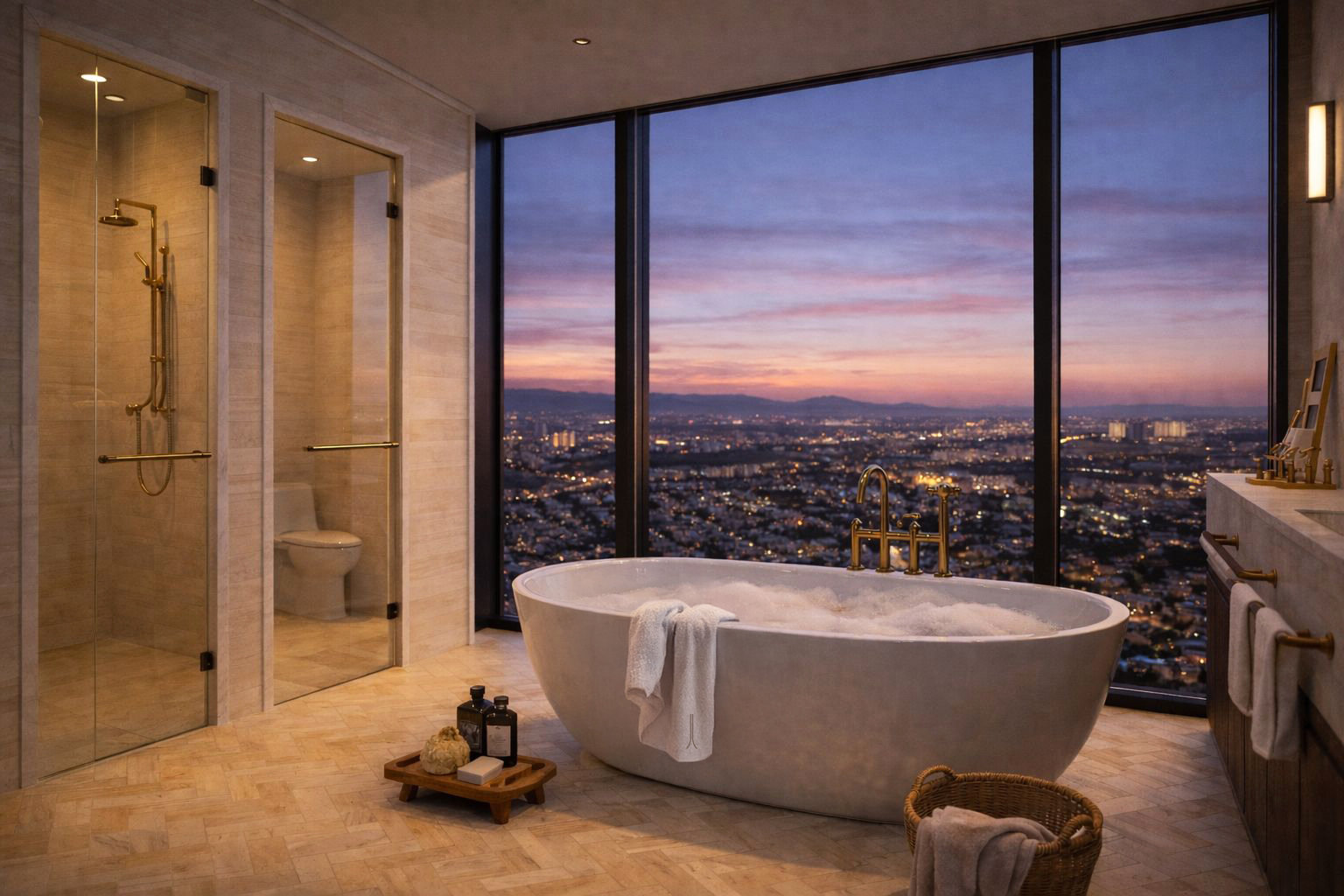 Torre A — Baño con tina y vista a la ciudad